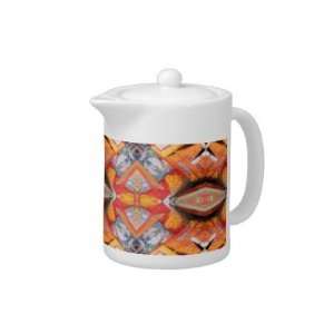  TEA POT with Orange geometric pattern.