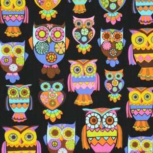   Alice Kennedy Owl & Apple Black Fabric Yardage Arts, Crafts & Sewing