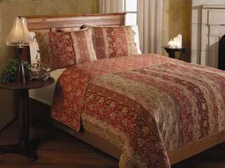 Moroccan Paisley Floral QUILT SET Queen Reversible Red NEW  