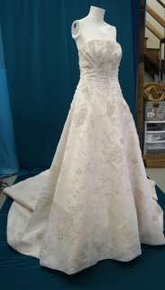   Bridals Strapless Wedding Dress Off White Rhinestones & Flowers Size 8