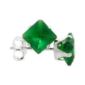 Sterling Silver Emerald Green 3/4 Carat Size (each) Princess Cut CZ 