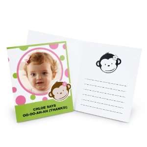  Pink Mod Monkey Personalized Thank You Notes (8 