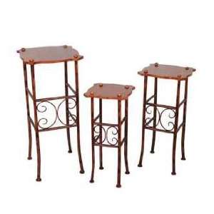 3Pc Metal & Wood Plant Stands 