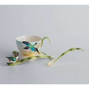 FRANZ PORCELAIN BAMBOO SONG BIRD Cup, Saucer and Spoon  