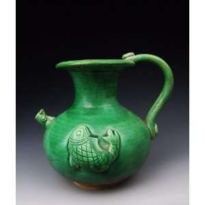 glaze Pottery Tea Pot with applique design, Chinese Antique Porcelain 