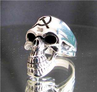 SILVER RING COMMUNIST SKULL HAMMER AND SICKLE CCCP USSR  