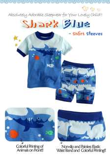   Baby Toddler Kid Unisexs Short Sleeve Sleepwear  Shark Blue Short