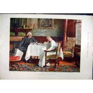 Colour Print 1891 Woman Minister Dinner Table Tea Time  