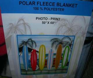   Beach Palm Tree Scene Fleece Blanket Surfer Gift Surf Board NIP  