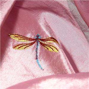 Gorgeous Pink Taffeta With Embroidered Dragonflies By the Yard, 60 
