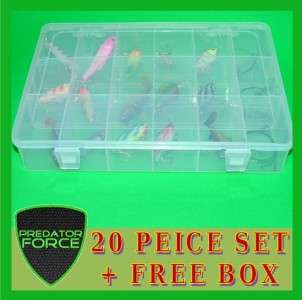 20pc LURE SET SPINNERS PLUGS SPOONS TRACES + FREE BOX PIKE FISHING SET 