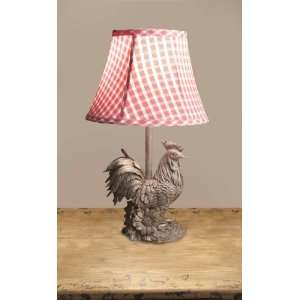  Rooster Table Lamp with Red and White Fabric Shade