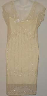 VIVIENNE TAM Ivory Beaded Sequins Flapper Dress Sz 2/L  