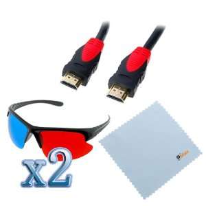  25FT HDMI Cable + 2X 3D Red/Cyan Glasses for VIZIO; Panasonic; Sharp 