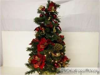 New Artificial Christmas Tree Decorated With Poinsettias And Golden 