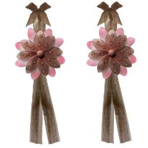  Brown Pink Two Tone Daisy Flower Curtain Tieback Pair 