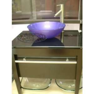   Vanity Purple Glass Vessel Sink Base Cabinet Faucet