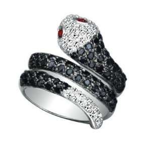 Sterling Silver Black & White Snake CZ Ring With Red Eyes. Size 9 FREE 