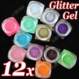 12 Gel UV 8ml GLITTER POUSSIERE Manucure Ongle Tip Déco  