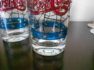 Set 6 Stained Glass Style Pepsi Cola Drinking Glasses  