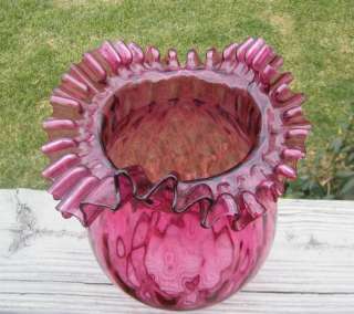 ANTIQUE VINTAGE FENTON CRANBERRY RUBY GLASS SHADE RUFFLE TOP WRIGHT 