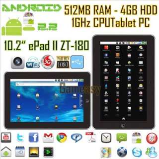   10.2 Android 2.2 512MB 4GB ePad WiFi HDMI Camera 3G Tablet PC  