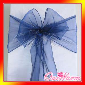 50 Navy Blue Chair Organza Sash Bow Wedding Party Decor  