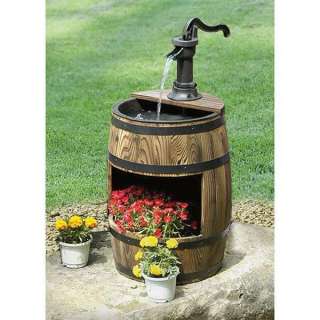 Whiskey Barrel Fountain with Planter Unique Outdoor Decor  