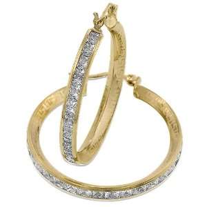 14k YG Hoop Earrings w/ Princess Cut White Swarovski Crystals Accented 