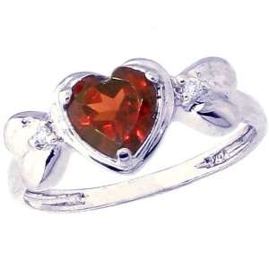   Gold Ribbon Designed Sweet Heart and Diamond Ring Garnet, size8.5