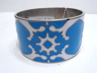 LUCKY BRAND Wide Bangle Bracelet Silver White Turquoise Cuff Floral 