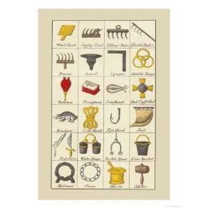  Heraldic Symbols Wool Card and Jersey Comb Giclee Poster 