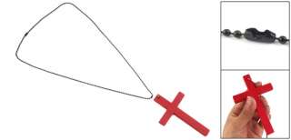 Red Wooden Cross Pendant Black Chain Necklace for Lady  