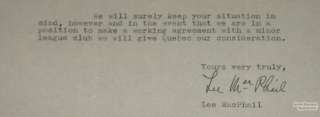 1944 Baseball Signed Letter by L.S. McPhail  