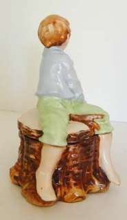 Vintage Humidor Boy Sitting on Stump Austria Bird Mark  