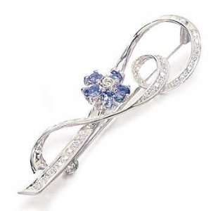  14k White Gold Diamond Swirl Stick Pin With Tanzanite Flowers Jewelry