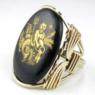 Aquarius Zodiac Sign Limoge Cameo Ring 14K Rolled Gold The Water 