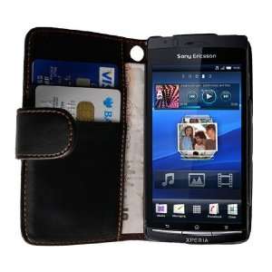  Black Leather Wallet Case Cover For The Sony Ericsson 