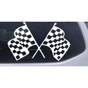 White 8in X 4.9in    Racing Flags Moto Sports Car Window Wall Laptop 